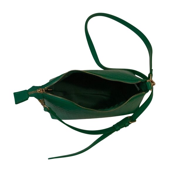 Green Quilted Shoulder Bag With Adjustable Strap & Zipper Closure - Picture 4 of 4